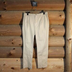 Roundtree & Yorke Mens Pants Soft-Wash Chinos 38X34 Ivory Pleated Straight Fit